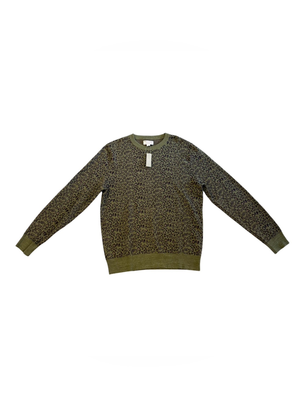 J. Crew Wallace & Barnes Men's Olive Leopard Print Crewneck Sweater NEW Size M